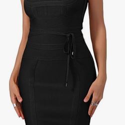 Black Waist Contrast Dress XL