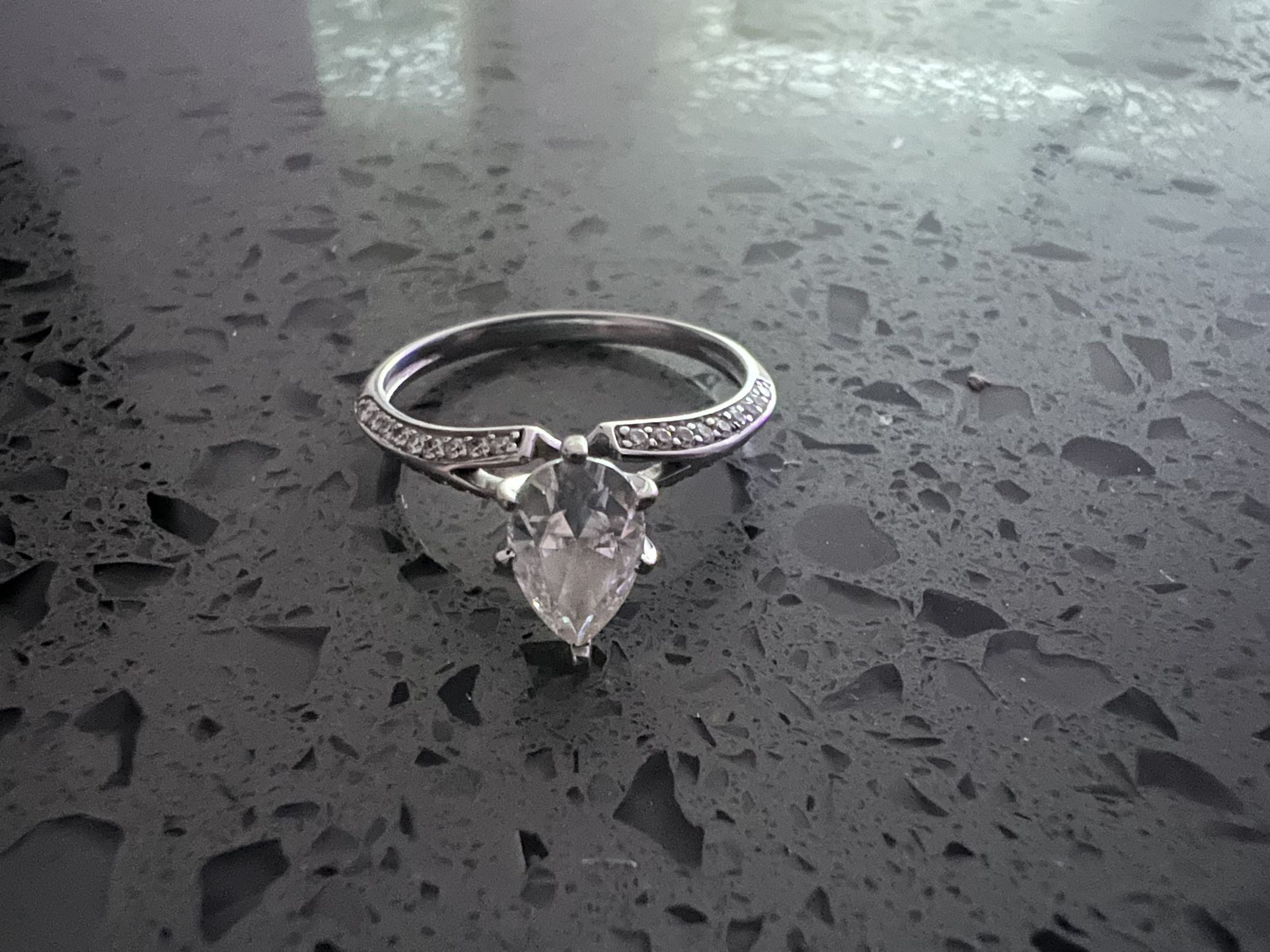 1ct. Pear Shaped Ring, 14k White Gold Size 7