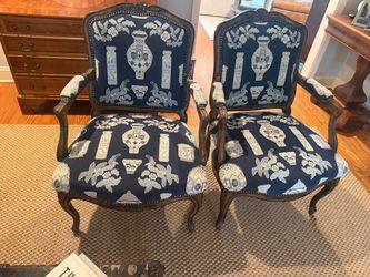 Pair of French Louis XV Style Upholstered Armchairs