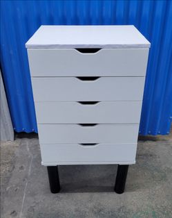 Tall White 5-Drawer Chest with Black Legs