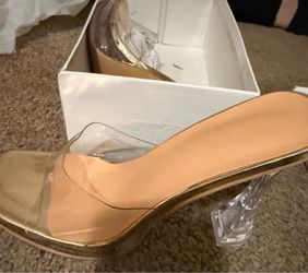 Gold Clear Strap Block Heel Sandals