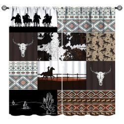 Cowboy Blackout Curtains Aztec Vintage Rustic Farmhouse Western Cowboy Cactus Bull Skull for Boys Men Bedroom Living Room Bathroom Rod Pocket Decorati