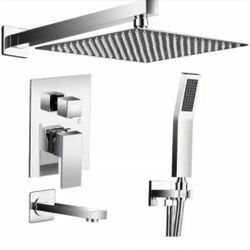 ELLO&ALLO 2-Handle 2-Spray Tub and Shower Faucet Handheld Shower Combo with 10 in. Rain Shower Head in Chrome (Valve Included