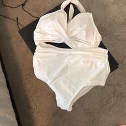 High Waisted White Bikini 