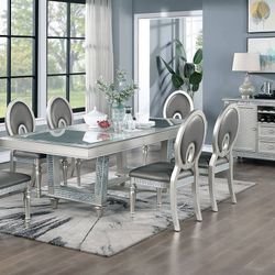 Brand New Silver Gray Luxury 7pc Dining Table Set