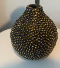 Decorative Vase with Gold Detailing, Gold and Black Vase