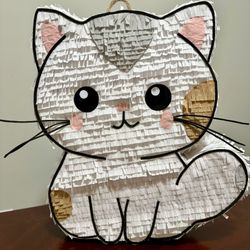 Piñata,   Cat, White, L 17” W 5.5” H 20” Pinata Birthday Party