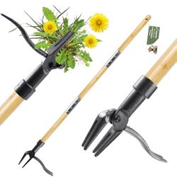 Weed Puller Tool, Stand Up Heavy Duty Weed Remover Tool with Long Handle & 4-Claw Steel Head, Bamboo Garden Hand Weeding Tool - Easily Remove Weeds Wi