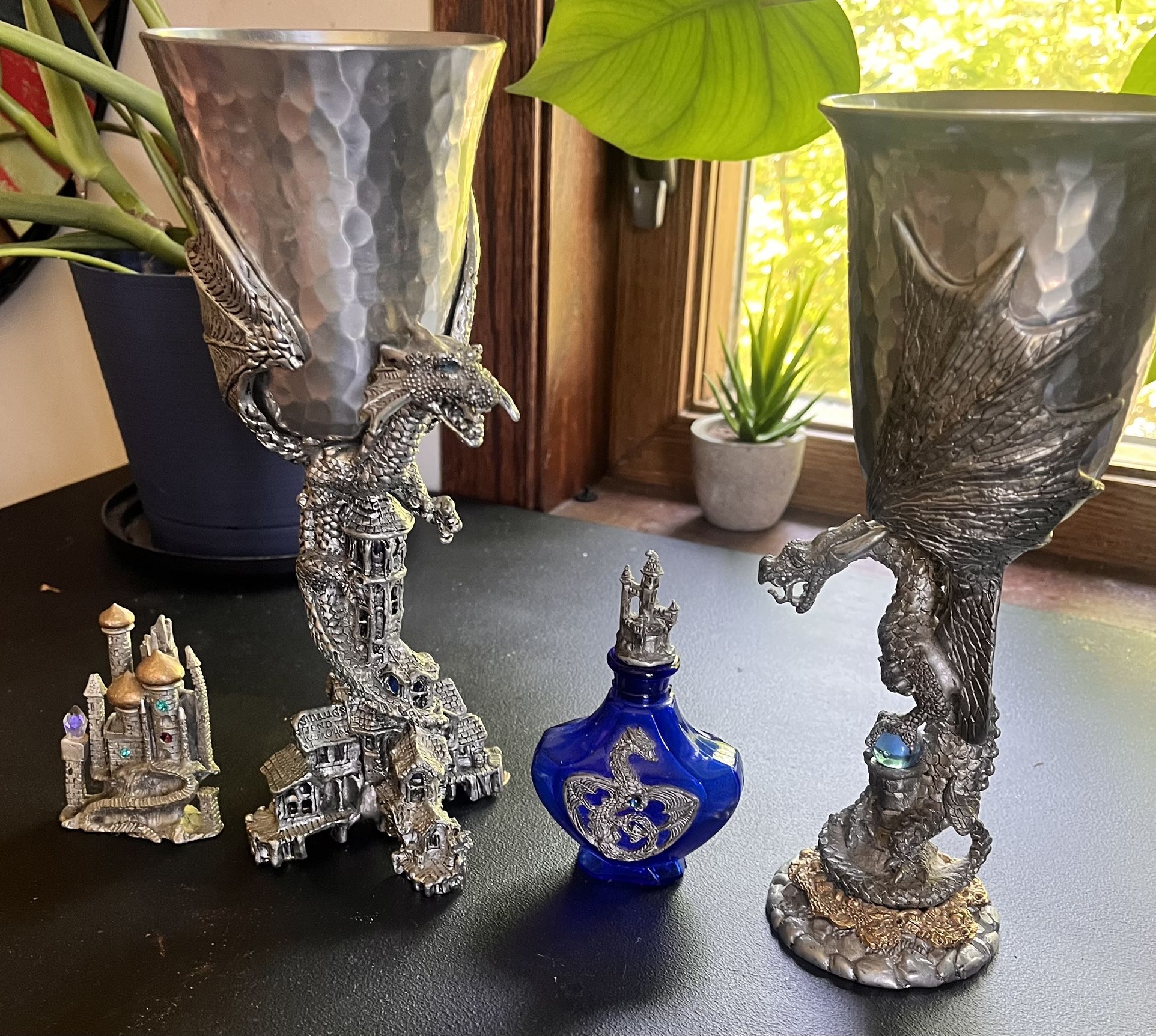 RARE Kevin OHare Fellowship Foundry Pewter Goblets + Pewter Castle + Chinese Blue Snuff Bottle
