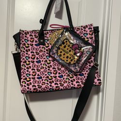 Sanrio Hello Kitty Pink Leopard Print 3 Piece Travel Tote Bag Set NWT