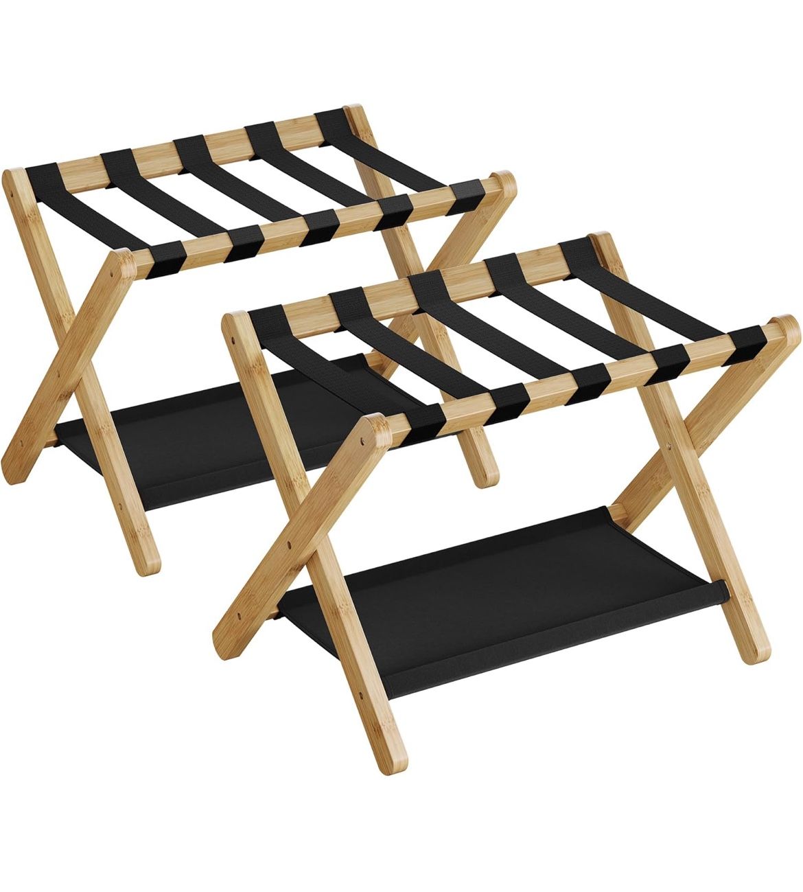Luggage Rack, Set of 2, Folding Suitcase Stand with Storage Shelf, for Guest Room, Hotel, Bedroom, Heavy-Duty, Holds up to 131 lb, Natural Beige URLR0
