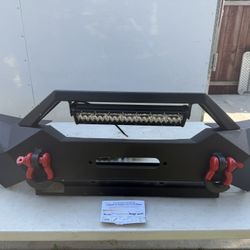 for JK Stubby Front  Bumper Compatible with 2007-2018 Jeep Wrangler JK JKU with Winch Plate, LED Lights, OE Fog Light Holes Xbcb-0014