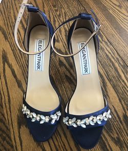 Rhinestone/ Blue Satin Heels For The Holidays