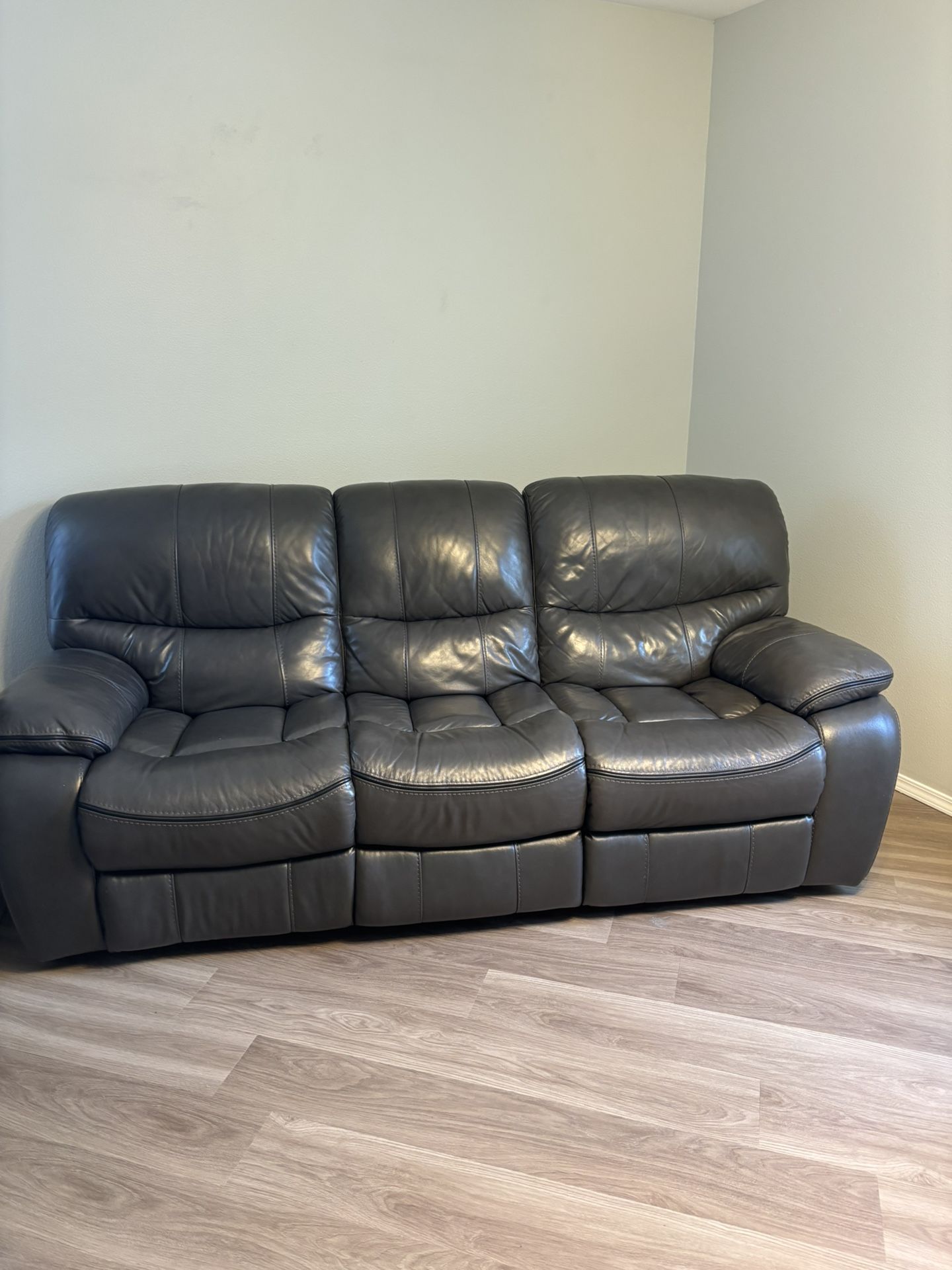 Dark Grey- Blue Leather Recliner Couch