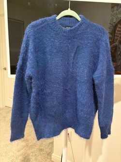 Nasty Gal Klein Cobalt Blue Fuzzy Eyelash Knit Sweater - Size S