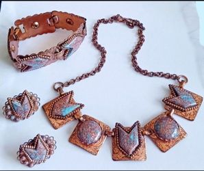 Copper Necklace Bracelet Earrings Set