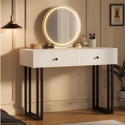 Modern vanity desk with mirror and lights