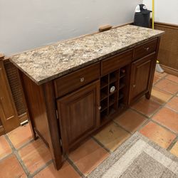 Marble-Top Wooden Sideboard Table