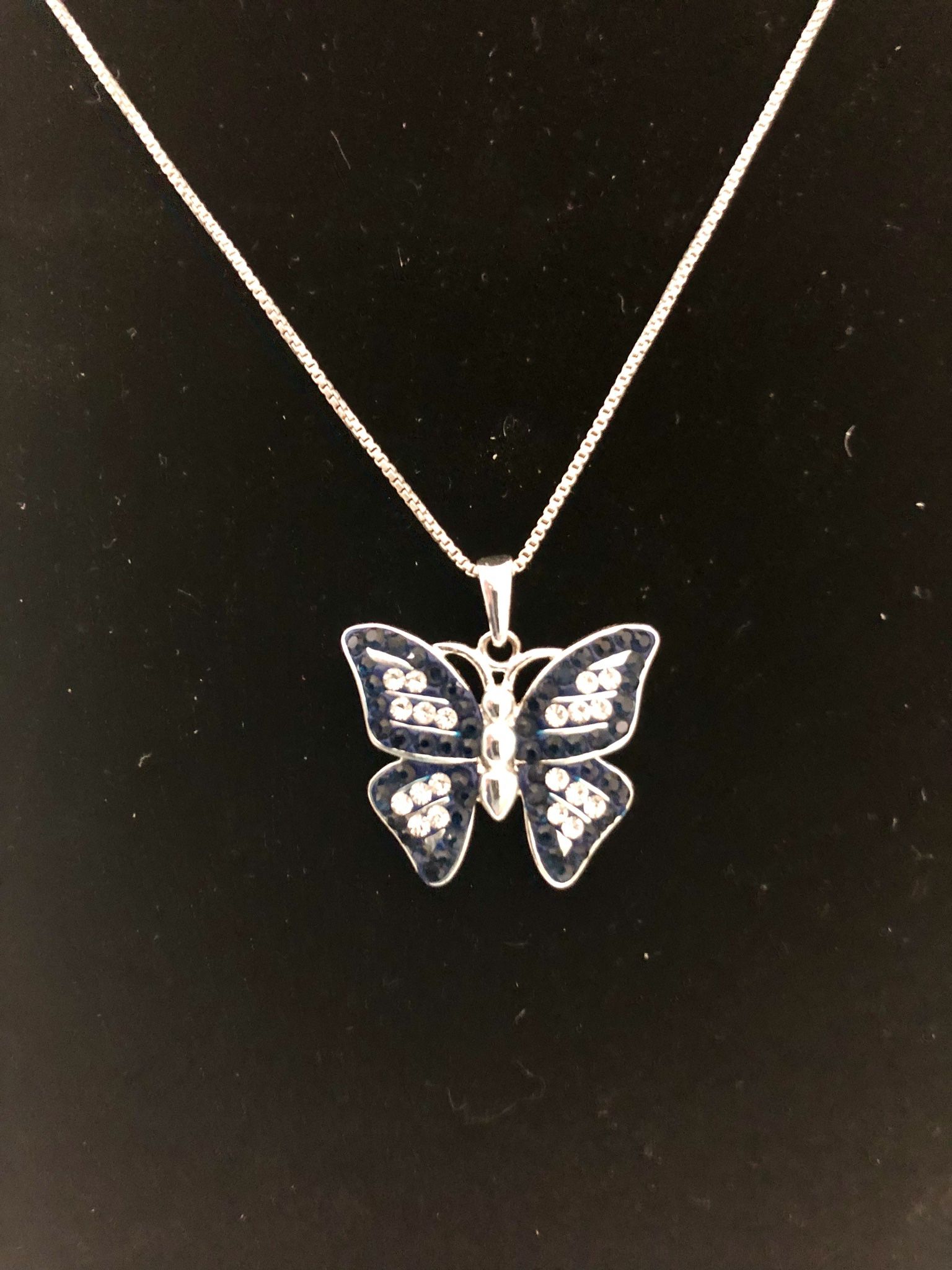 Navy Blue Crystals Butterfly Necklace