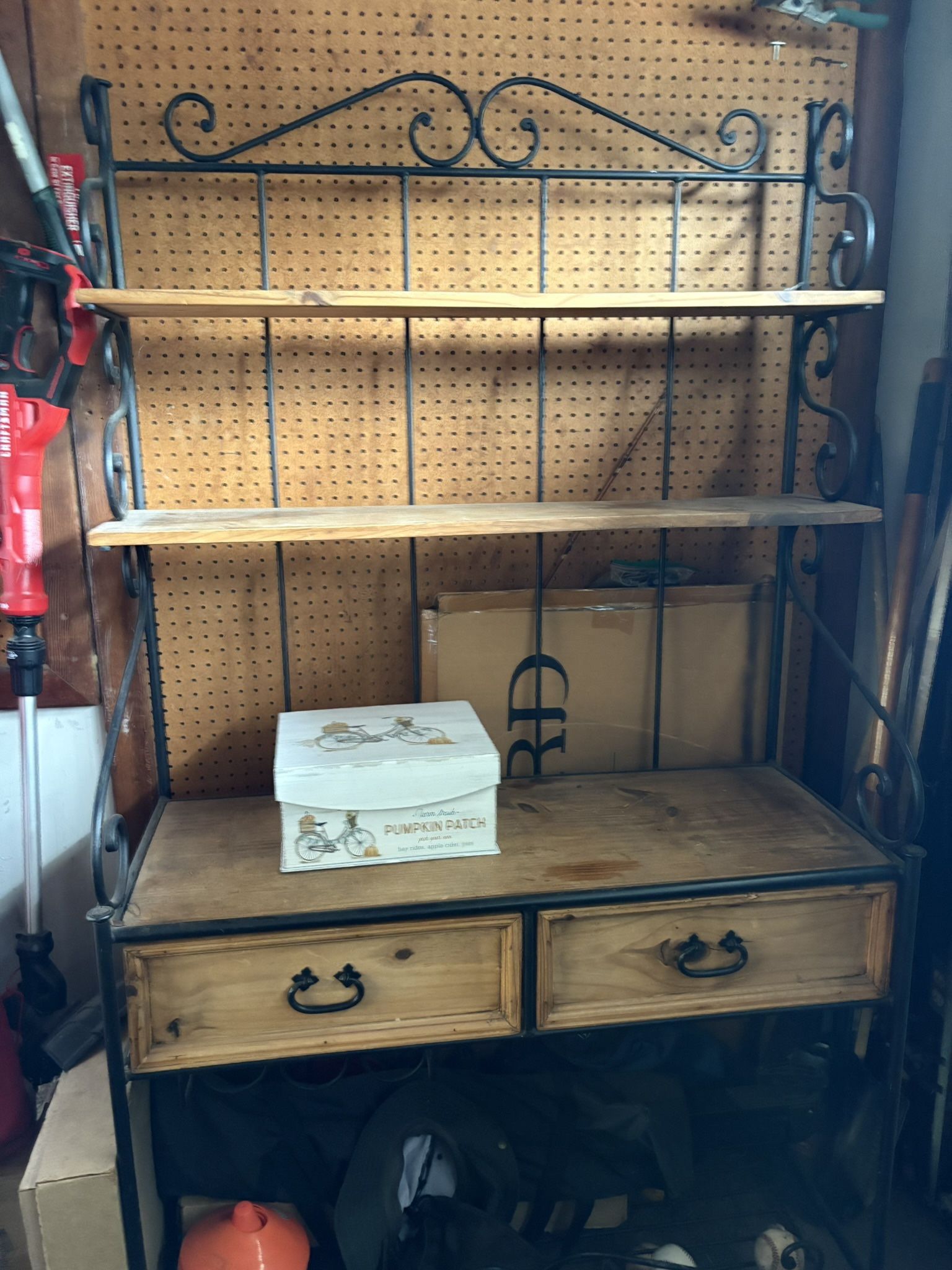 💥 Wood Metal Wine Holder &  Bakers Rack. Beautiful 3 Shelves And 2 Drawers   Bottom Shelf has for wine bottle storage 💥reduced  42x74   💥💥💥