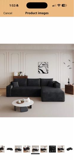 Black Corduroy L-Shaped Sectional Sofa