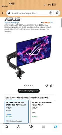 Asus ROG 27 inch oled gaming monitor