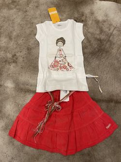 NWT Girls 2 piece GMS Made in Argentina 100% Cotton Shirt and Skirt Size 2