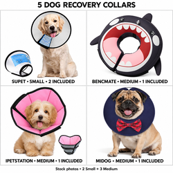 Lot of 5 Dog Recovery Cone Collars Small Medium Soft Inflatable Supet MIDOG