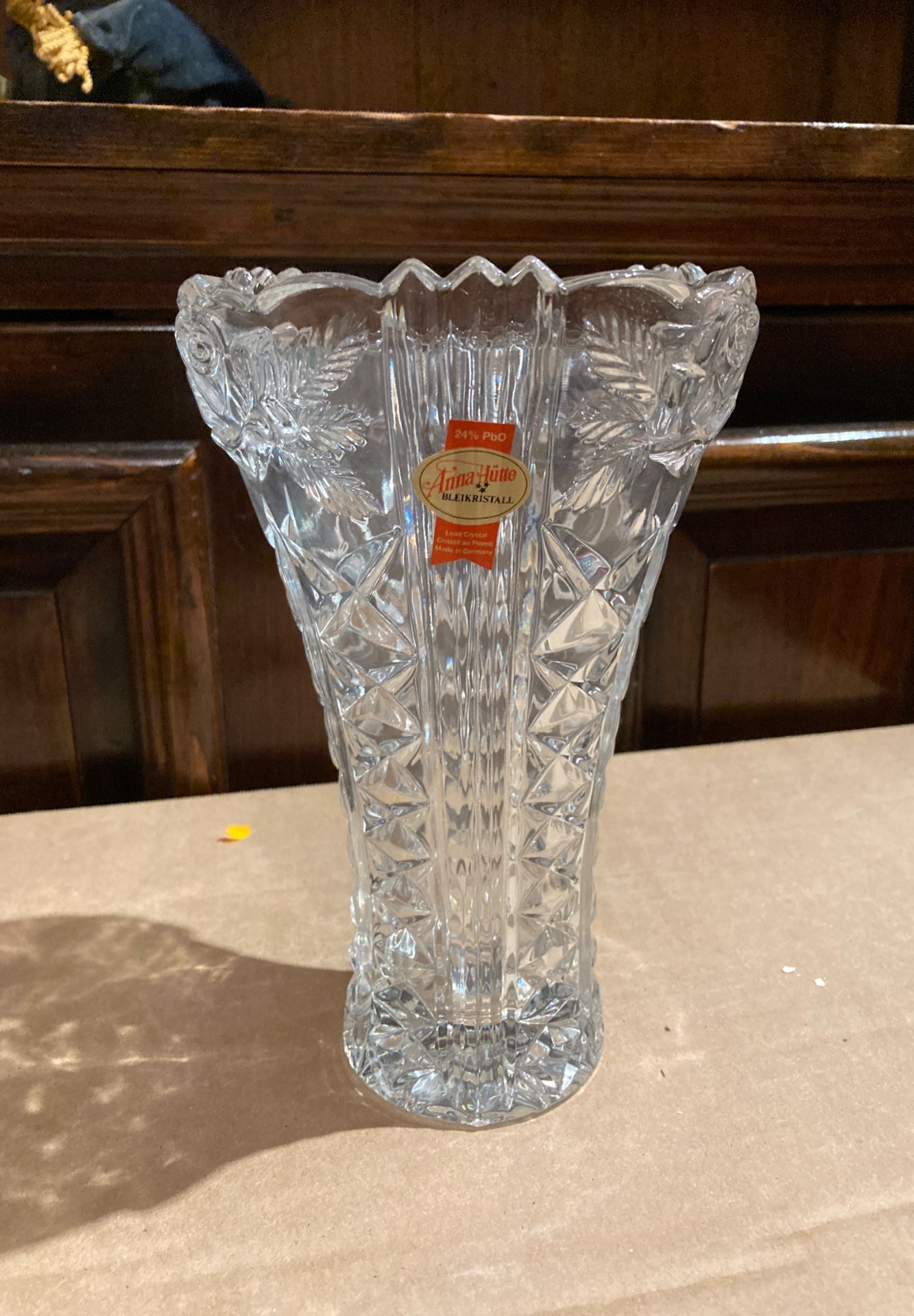 Anna Hutte Germany NIB Dorsette Lead Crystal Glass Vase Floral