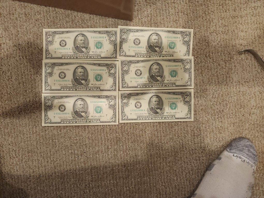 Sequential # $50 Bills 1985 Serial 