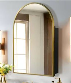 Dovelina 24 in. W x 36 in. H Arched Gold Recessed/Surface Mount Medicine Cabinet with Mirror