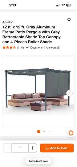 12 ft. x 12 ft. Gray Aluminum Frame Patio Pergola with Gray Retractable Shade Top Canopy and 4-Pieces Roller Shade