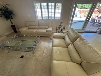 Cream Leather Sofa and Loveseat Set