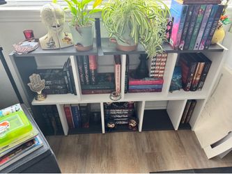 Grey and white bookshelf