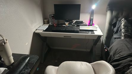 White and Gray Computer Desk with Drawer