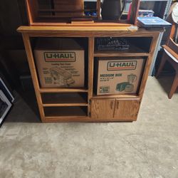 Solid Oak Entertainment Center With Matching Dresser