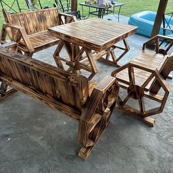 Rustic benches and table