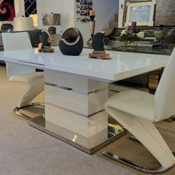 White Glossy Table + 2 White Chairs