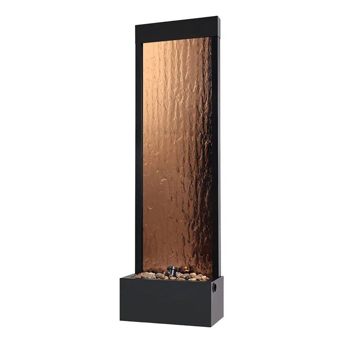 72"H Indoor/Outdoor Mirror Waterfall Floor Fountain — LED Lights & River Stones — Elegant Bronze Finish for Home, Office, Patio & Entryway Décor