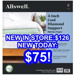 Brand New Still Wrapped 4” Cool Diamond Support Mattress Topper by Allswell