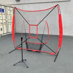 (NEW) $75 Baseball Softball (7x7’ Net & Ball Tee Set) Practice Hitting & Pitching Net w/ Carry Bag
