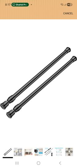 MEXAU Black Tension Curtain Rod 16-28 inch Spring Tension Rod Adjustable Spring Rod Extendable Tension Rod for Kitchen, Bathroom, Window, Bookshelf