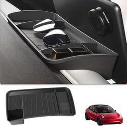 CusDusk 2024 New Upgraded Tesla Model 3/Y Center Console Organizer Tray Accessories, Screen Rear Storage Box Dashboard Hidden Tray Non-Slip Sunglasses