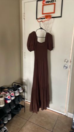 Brown Puff Sleeve Maxi Dress