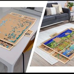 1500pcs Rotatable Puzzle Board with 6 Sliding Drawers & Protective Cover - Recycled Wood Lightweight Portable Puzzle Table for Adults & Youngsters, 35
