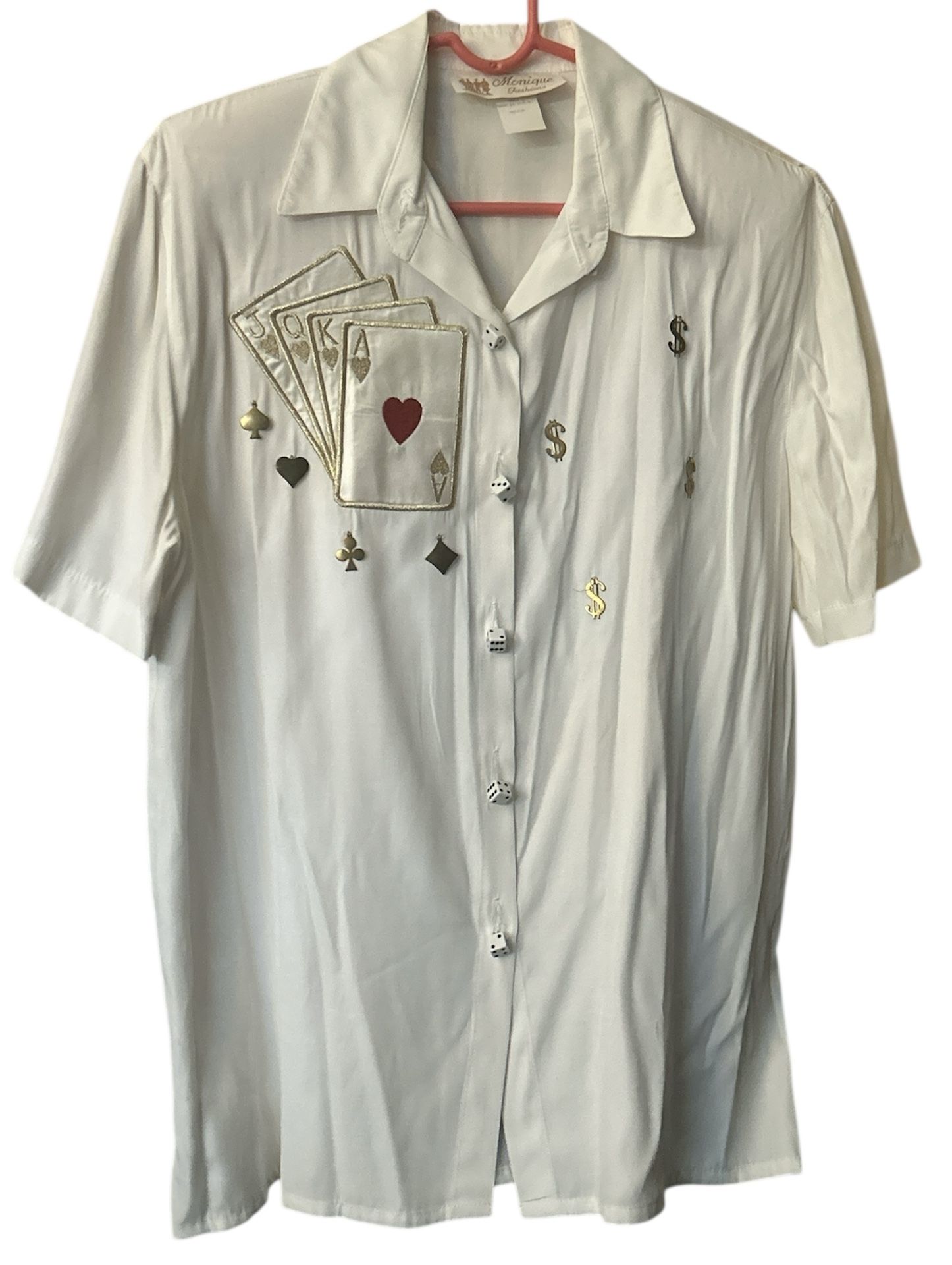 Vintage Monique Fashions Blouse Women’s Size Medium White Casino Theme