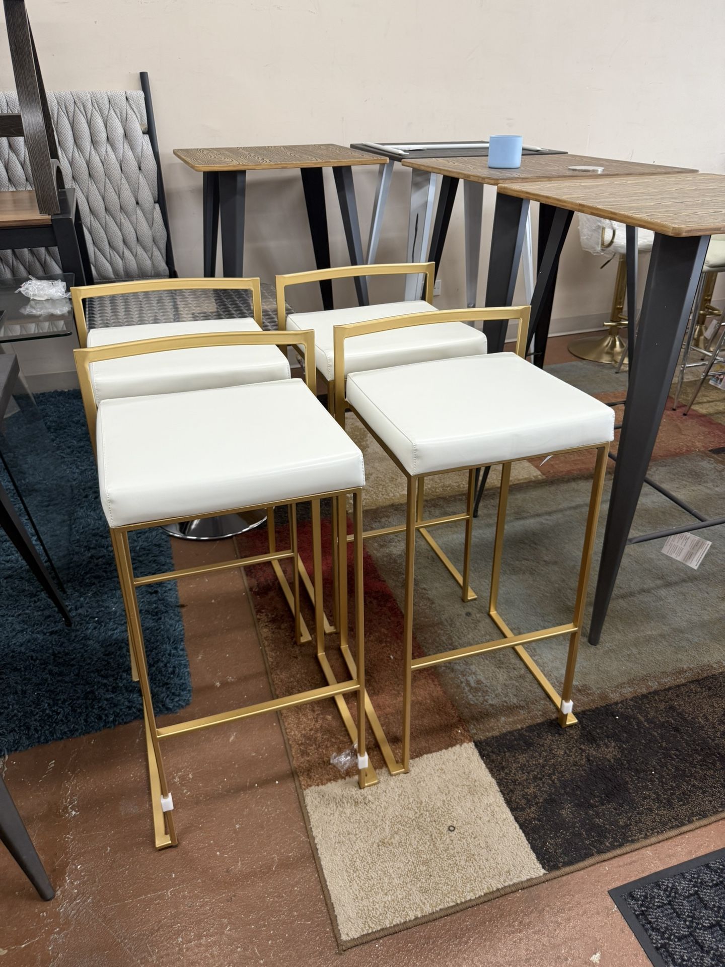 Gold and White Stackable Bar Stool (Set of 4)