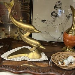 Vintage Brass Dolphin Figurine Statue 