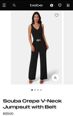 BNWT Beautiful BEBE Scuba Crepe V- Neck Jumpsuit with Belt and Pockets (XS)