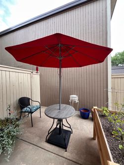 Outdoor Patio Table with Umbrella and Stand